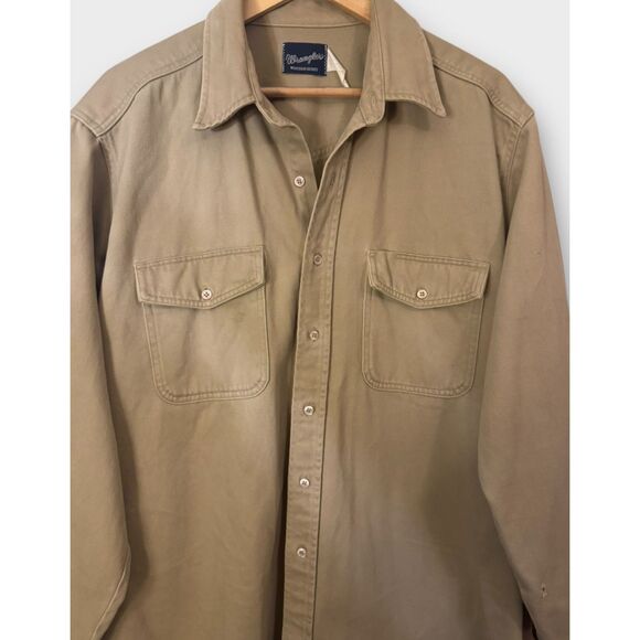 WRANGLER Western Shirt Vintage Mens XL-XXL Tan Canvas Cowboy Cut Rugged Work - Picture 14 of 16